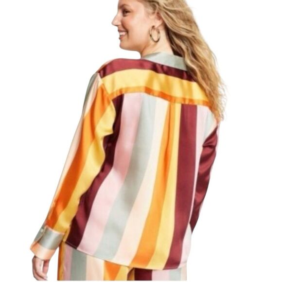 Fe Noel x Target Mixed Vertical Stripe Print Long Sleeve Button Down Shirt large - Picture 4 of 10